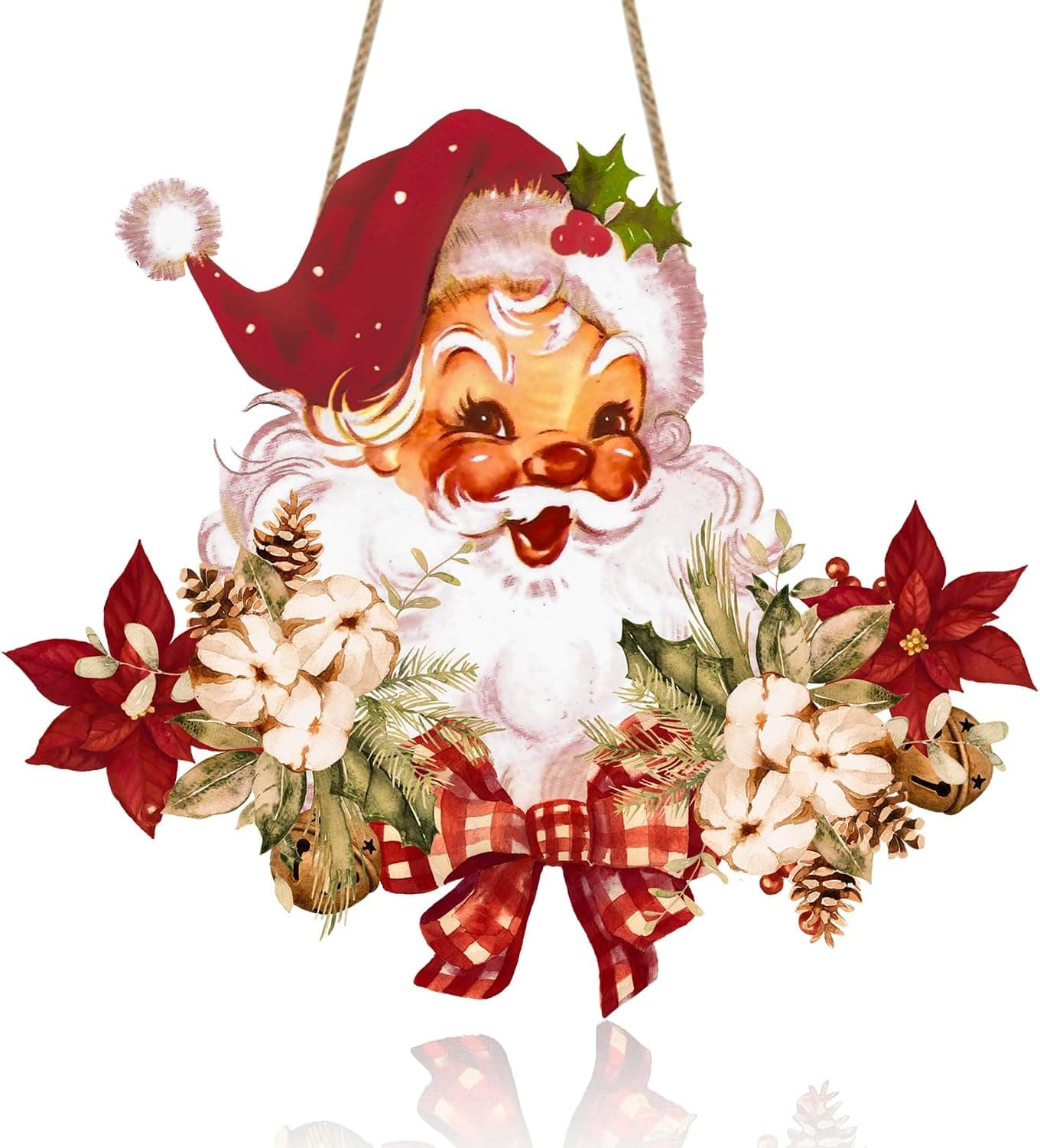 Christmas Hanging Wooden Sign, Vintage Santa Claus Welcome Decor For Front Door, Wall Hanging Decoration For Indoor & Outdoor