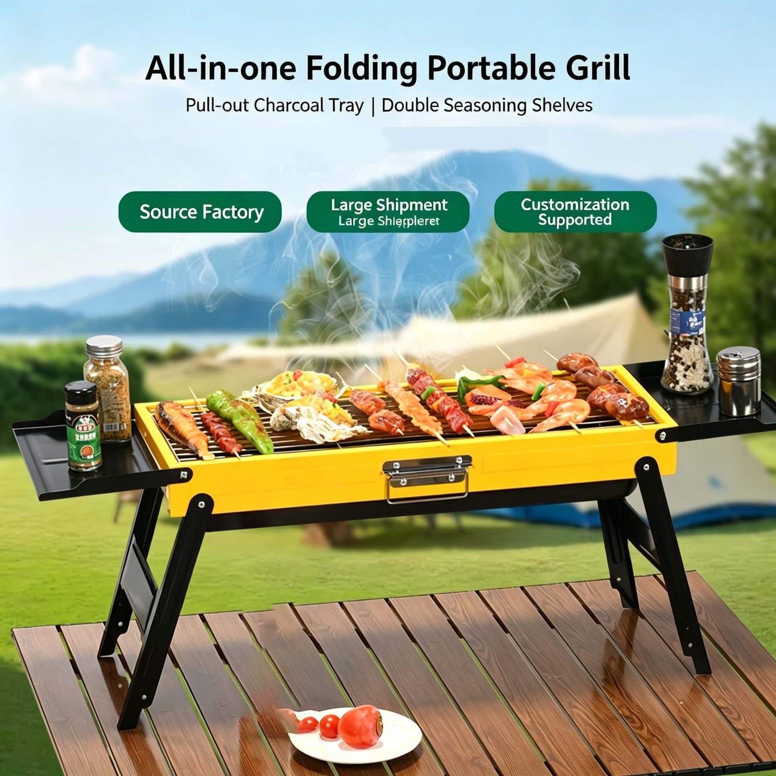 Foldable BBQ Charcoal Barbecue Grill Steel Stainless Garden Picnic Camping Stove