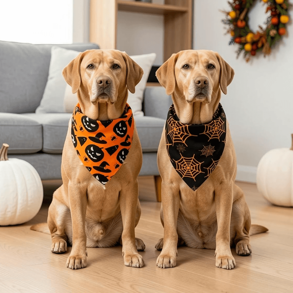 Dog Bandanas 2PCS Halloween Pumpkin Spider Web Large Dogs