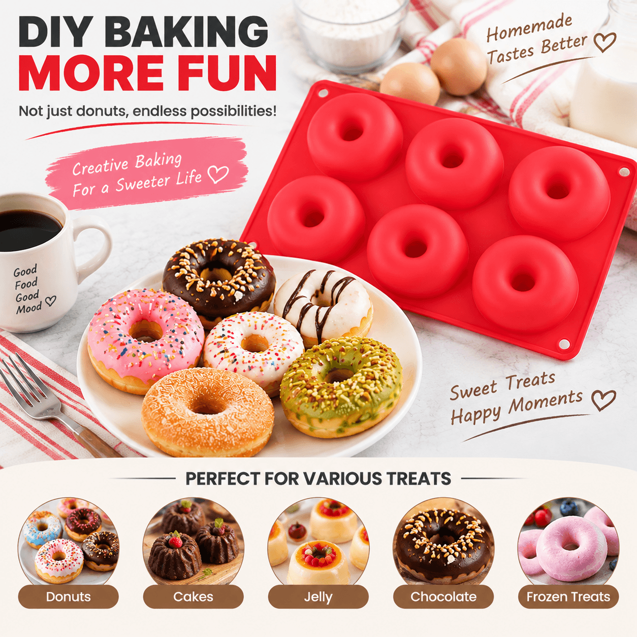 6 Cavity Silicone Donut Mold Food Grade Non Stick Baking Mold For Homemade Donuts