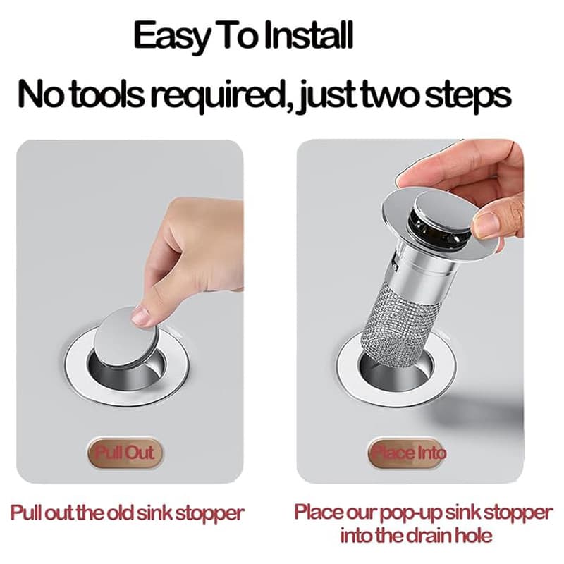 Bathroom Sink Drain Stopper, Hair Catcher With Removable Stainless Steel Filter Basket