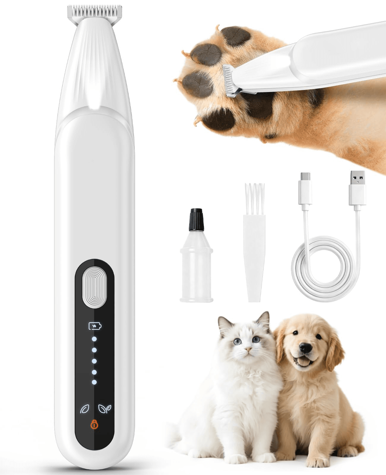 Upgrade Dog Paw Trimmer, Cordless Pet Clippers For Dogs Cats With LED Light Low Noise, Dual-Speed, IP68 Waterproof, 0.7inch Safe Blade Dog Grooming Clippers For Paws, Ears, Face, Rump, USB-C Rechagebl