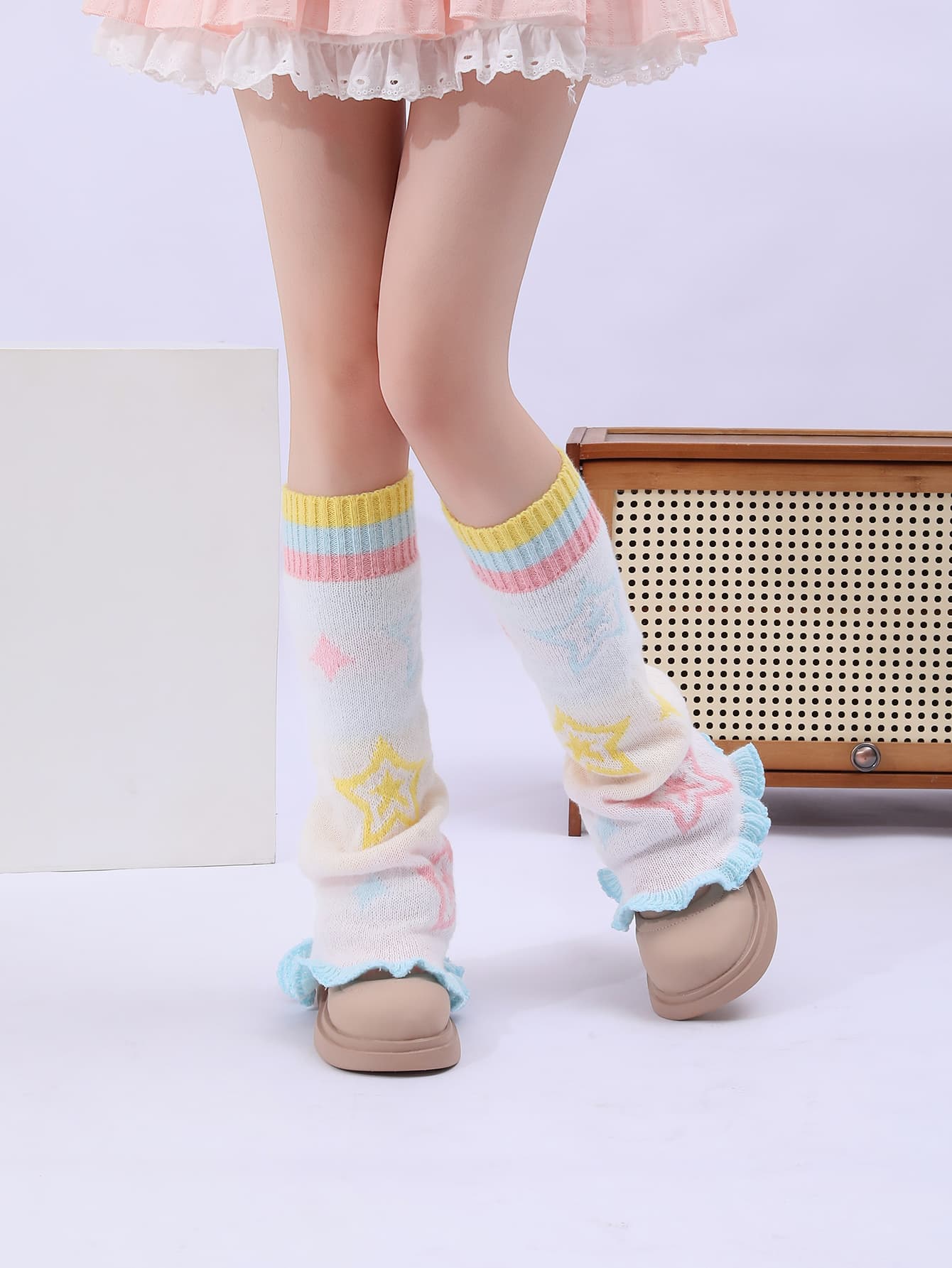 New Fashion Y2K Cute Kawaii Harajuku Lolita Star Knitted Horn Shape Leg Warmer Leg Cover Slouch Socks