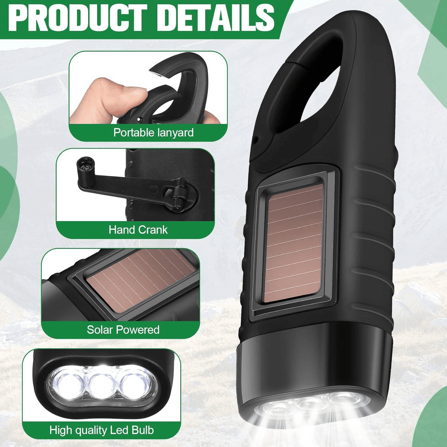 2-Pack Solar & Hand Crank Torch Set