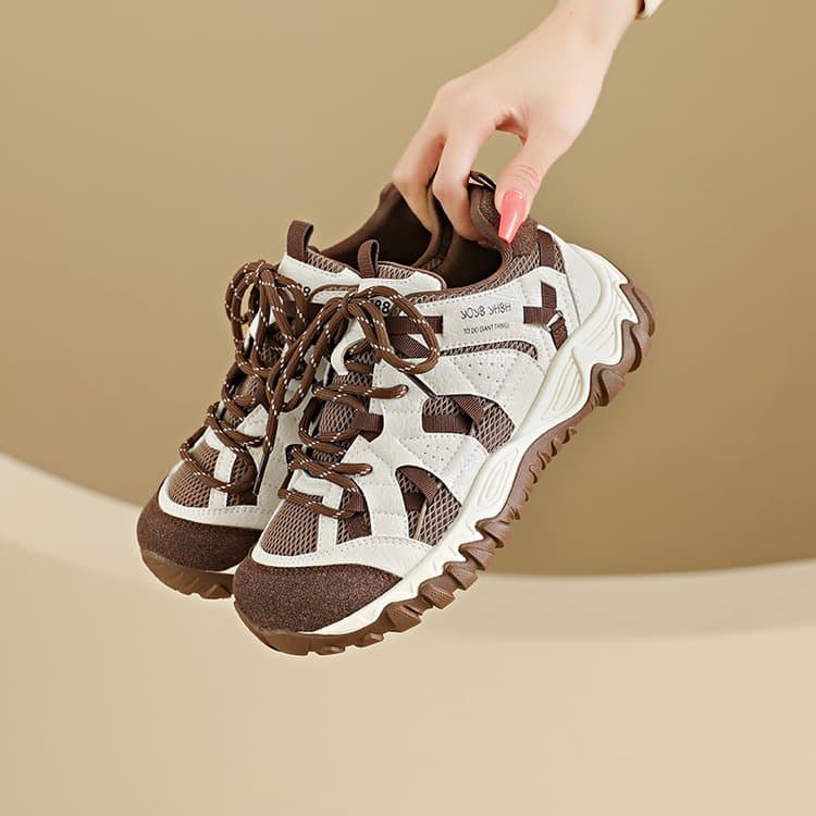 2026 Autumn New Women's Gump Sneakers Genuine Leather, Thick HeightBoosting Sole, Lightweight Mesh Dad Shoes