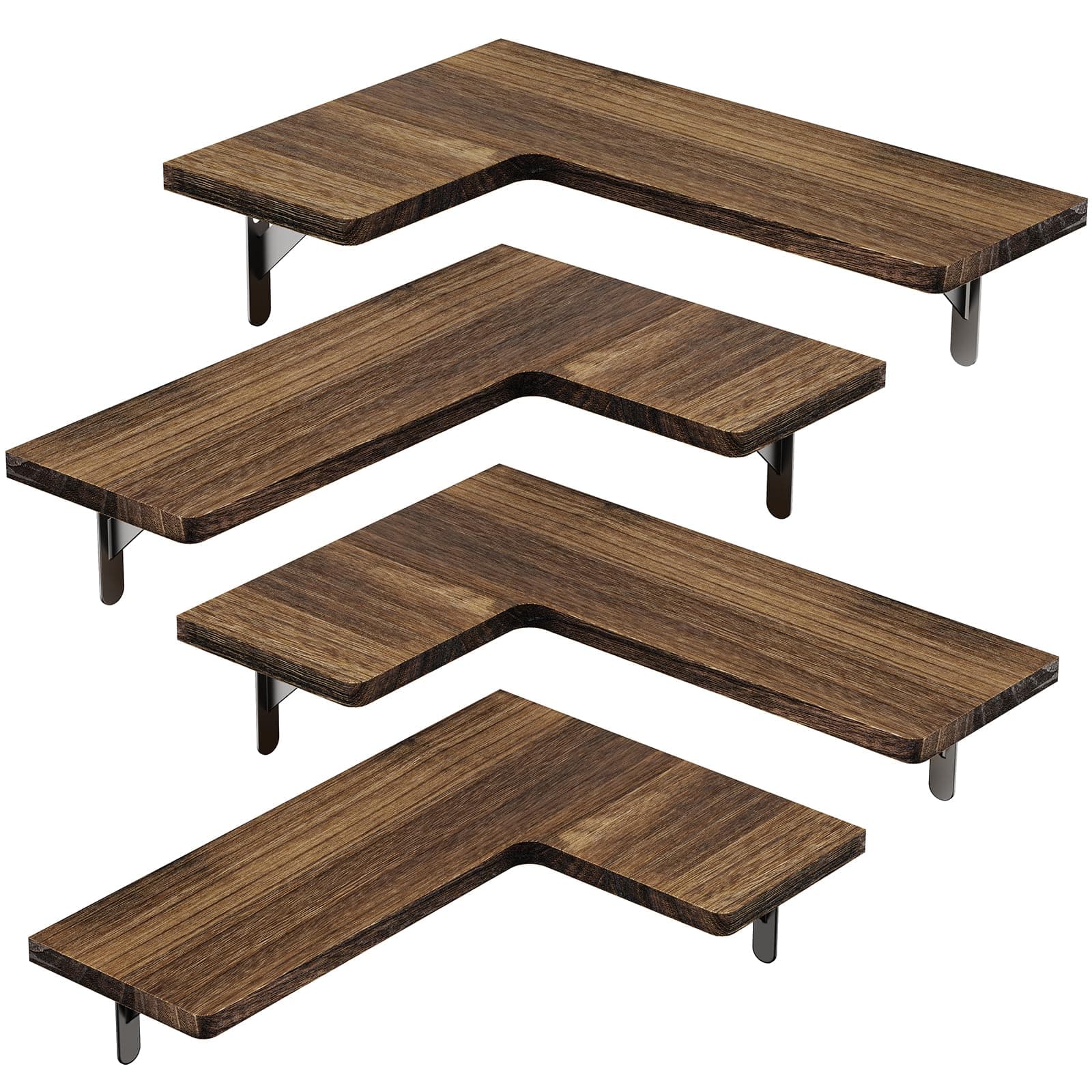 Amada HOMEFURNISHING Corner Floating Shelves Set Of 4 Corner Wall Shelves, Shelves For Wall Decor Corner Wood Shelves For Home Decor, Office, Bedroom, Bathroom, Laundry Room, Kitchen, Brown