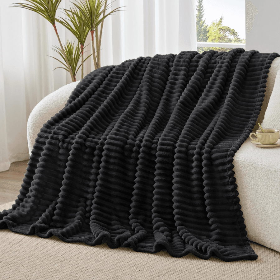 Black Fleece Throw Blankets, Fluffy Blanket For Couch, 50x60 Inch