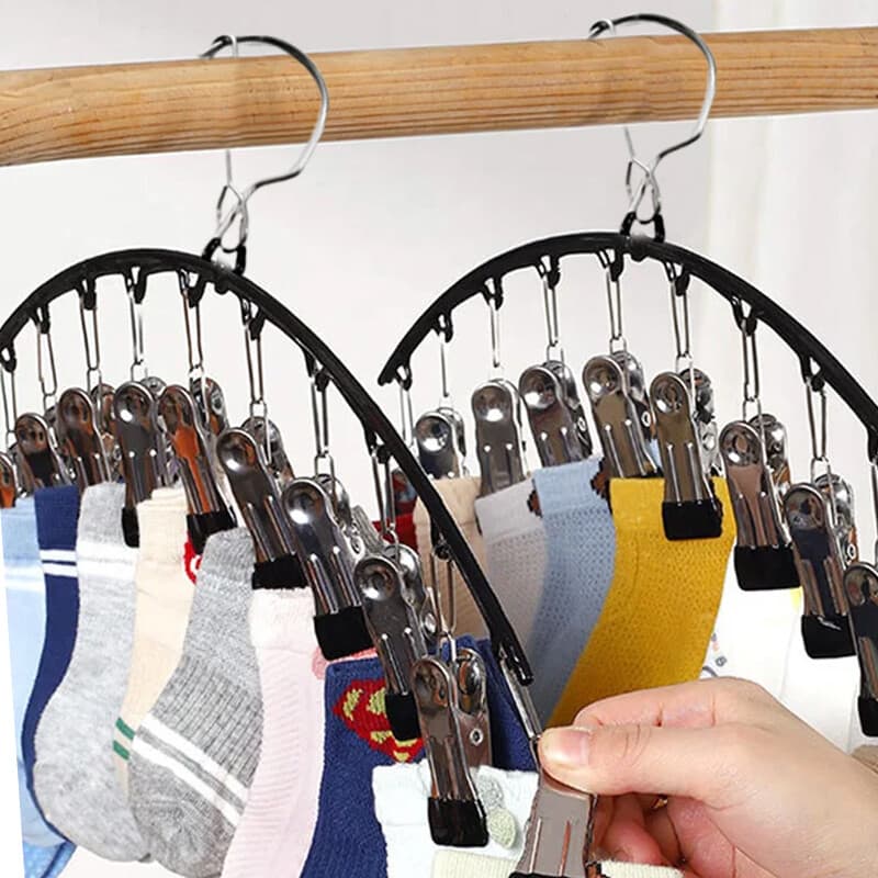 2X Stainless Steel Hanger With 10 Clips A Space-Saving Organizer For Closet M