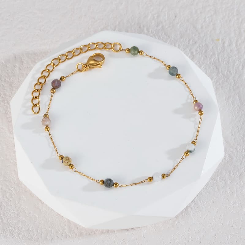 Stainless Steel Natural Stone Necklace Bracelet Set For Women