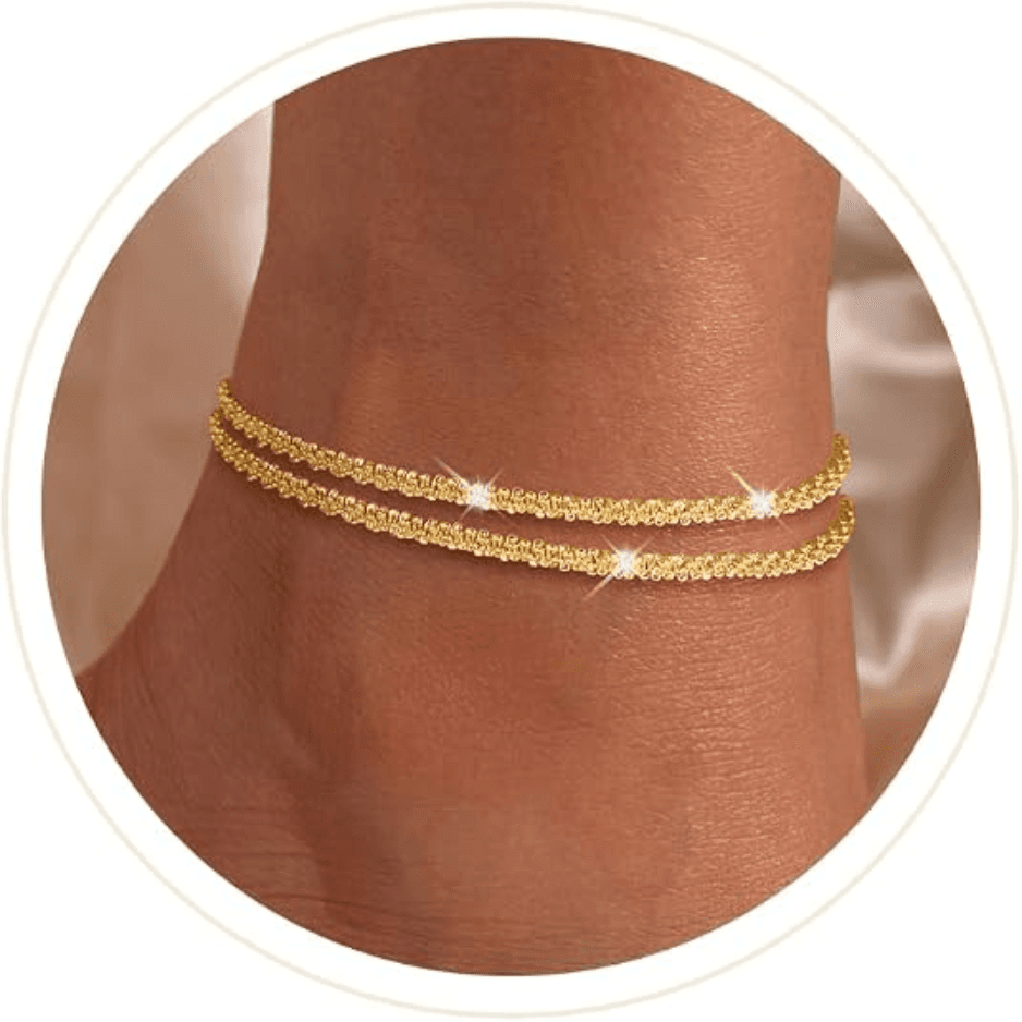 Ankle Bracelets For Women, 14K Gold Plated & Silver Layered Anklets, Dainty Stackable Ankle Jewelry For Women & Girls