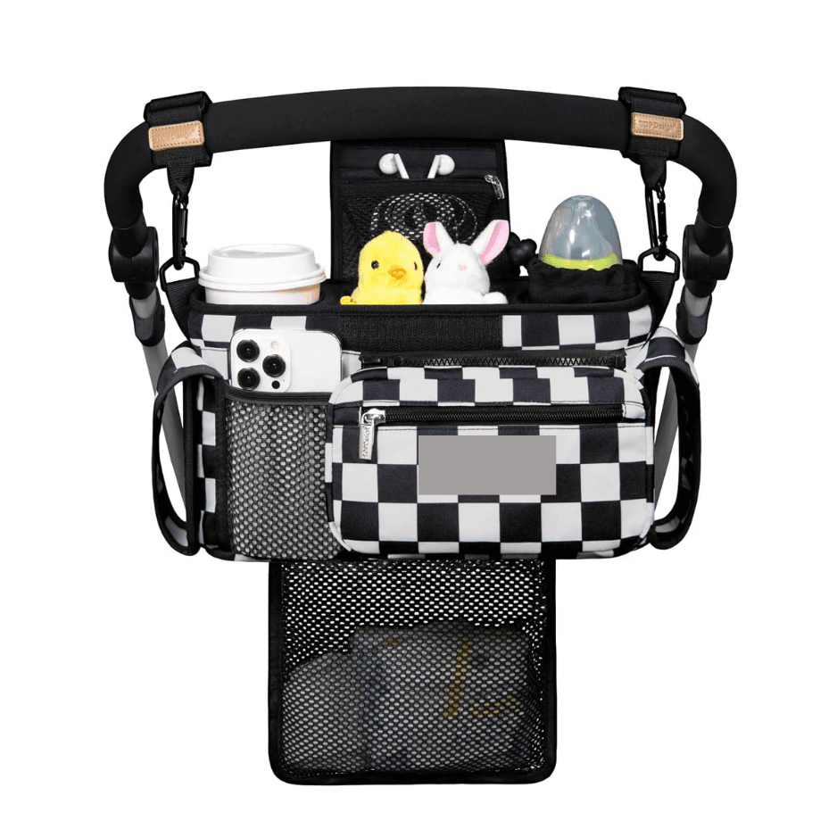 Universal Stroller Organizer With Detachable Mesh Bag & Insulated Cup Holders