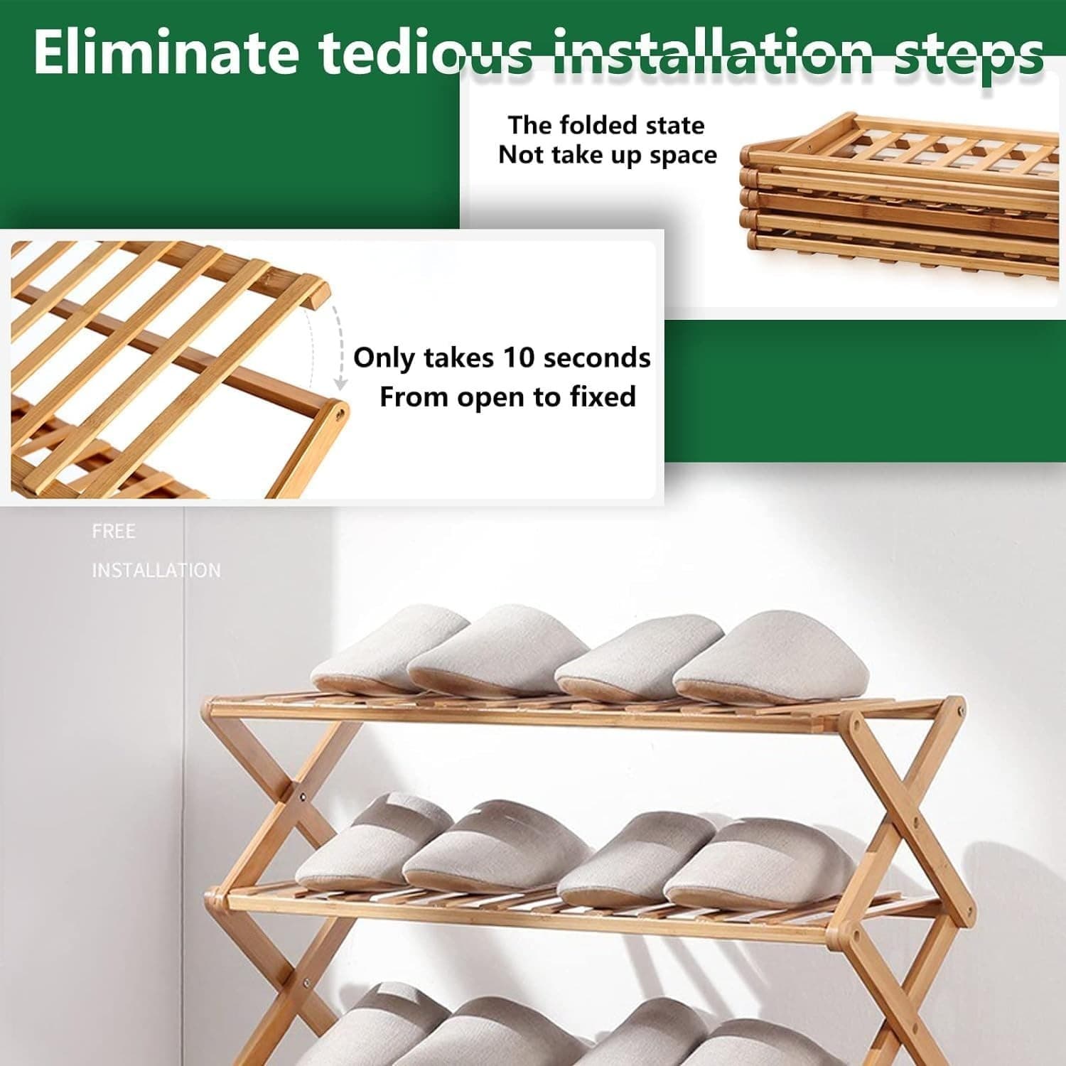 Bamboo Shoe Rack Portable Folding Shoe Storage Rack Without Installation 34Tier