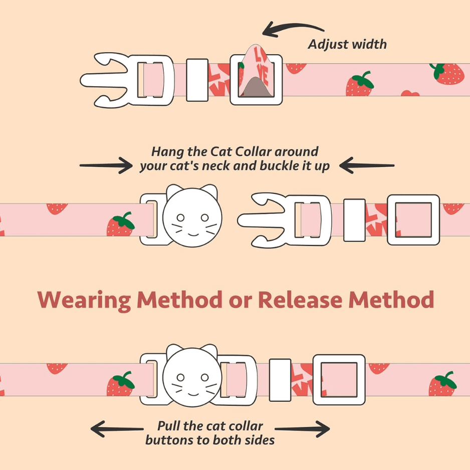 2 Pack Cotton Cat Collar Strawberrie White Heart Cute Kitten Collar