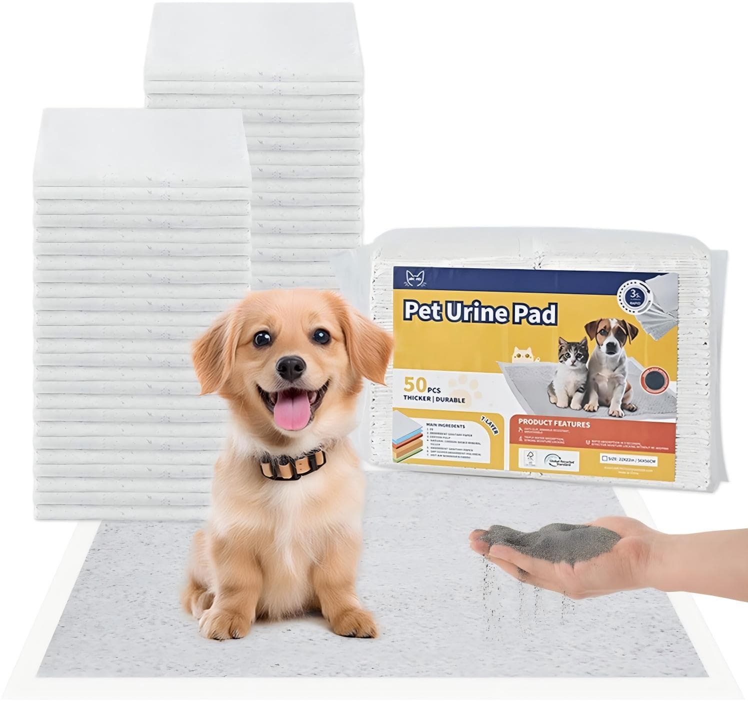 50-Pack Pet Training Pads Puppy Pads 5-Layer Leak-Proof Design 22-Inch Square Disposable Pads  Super Absorbent Suitable For Both Cats And Dogs,Only Supports Self-pickup Shipping Labels.