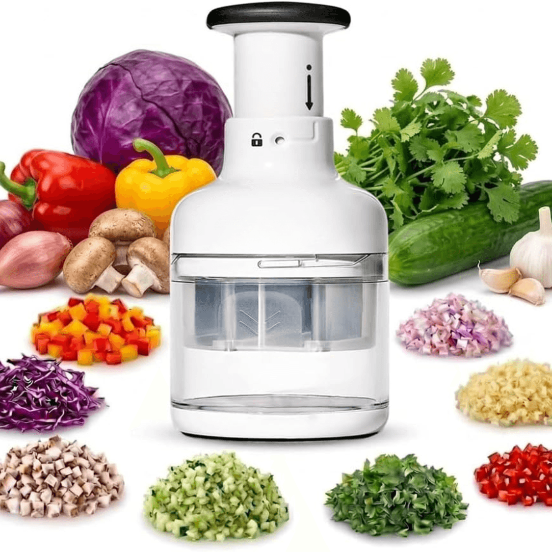 Manual Vegetable, Nut & Garlic Chopper With Container And Lid, Kitchen Food Prep Tool