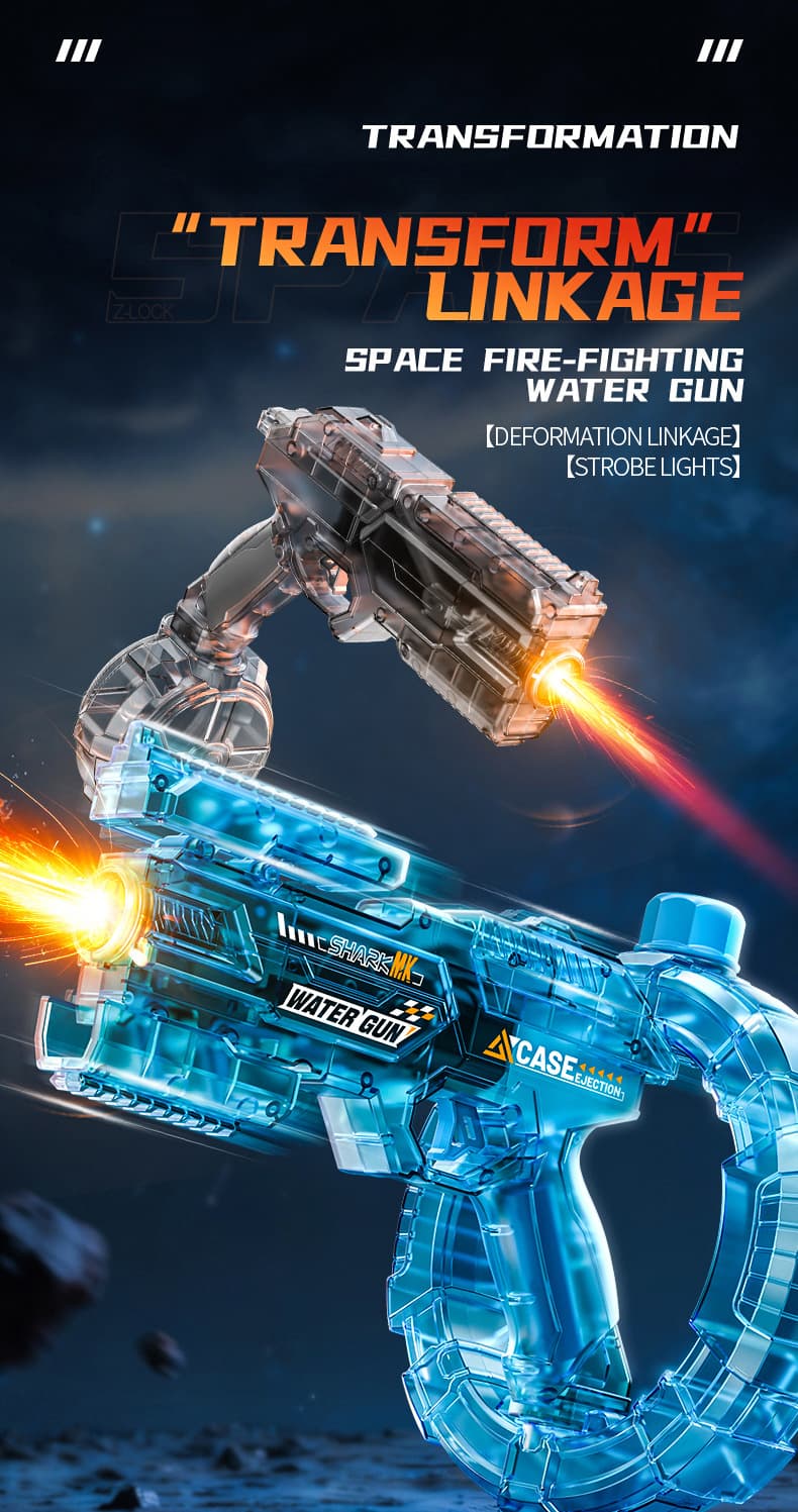 Kids Space Electric Water Gun, Transformable Design With Energy Gathering Ring, Flashing Light & Sim Recoil, Large Capacity Drum Magazine, Full Auto Continuous Shooting Water Blaster Toy