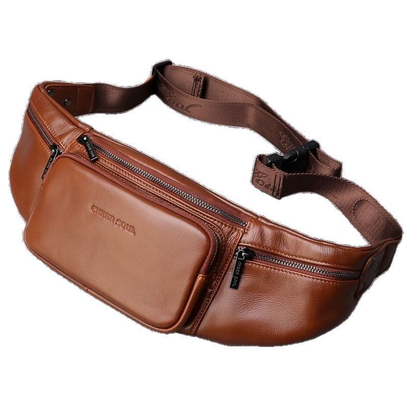 New Men's Crossbody Bag With Layered Cowhide, Multifunctional Single Shoulder Crossbody Bag, Fashionable Retro Style - Light Brown