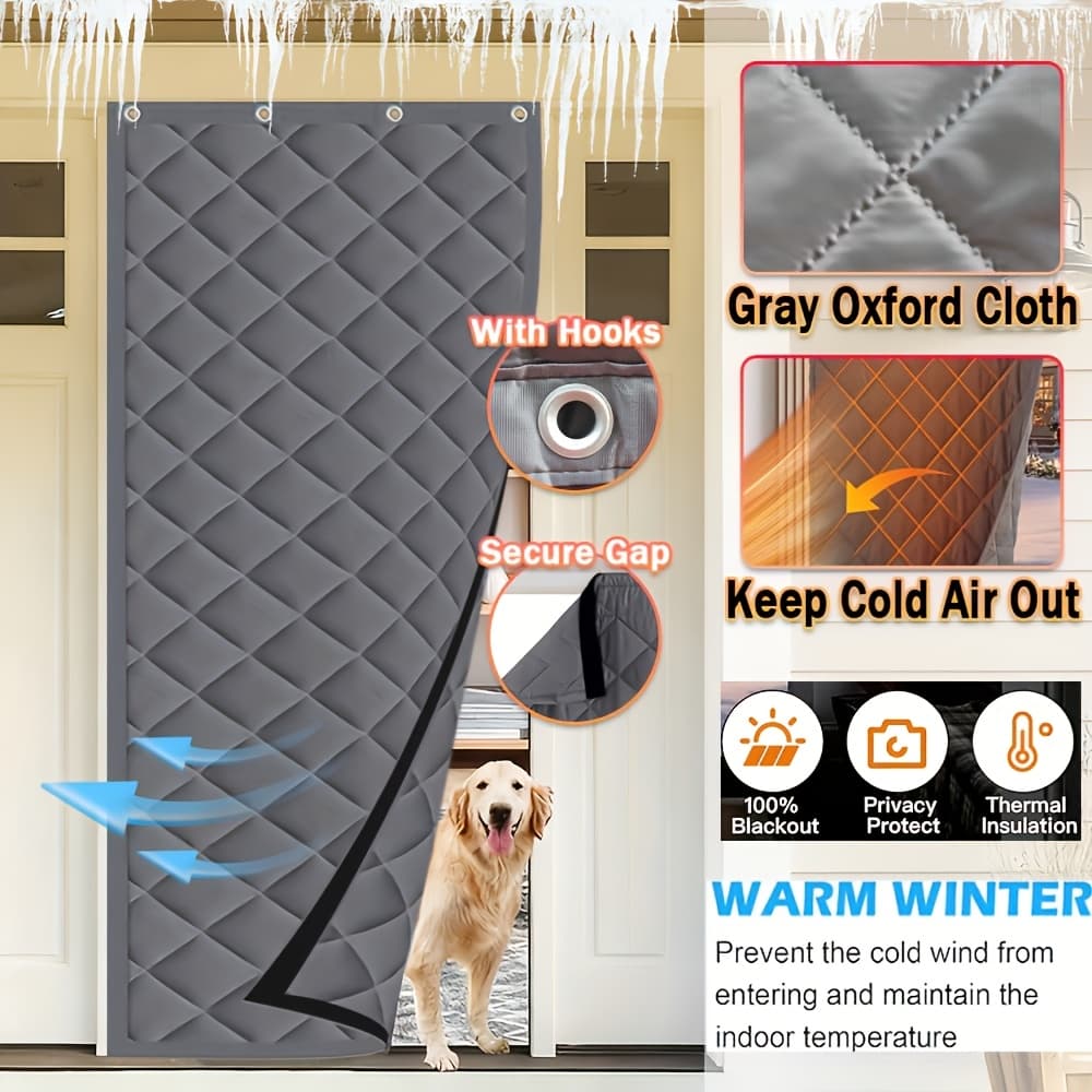 Winter Magnetic Quilted Door Curtain, Hook-style For Easy Installation, Windproof And Cold-resistant, Keeps Heat In, Suitable For RVs, Home Entrances, Garages, Porches, And More, Providing Warmth, Lig