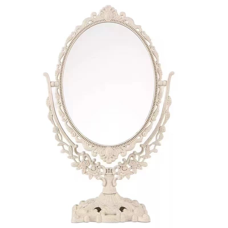 Vintage Style Tabletop Makeup Mirror, European Carved Rotatable Standing Vanity Mirror For Home Use