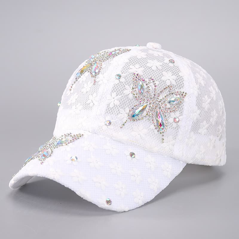 Women's Glittering Diamond Butterfly Pattern Net Fabric Breathable Fashionable Trend Baseball Cap Suitable For Outdoor Outings, Shopping And Traveling.