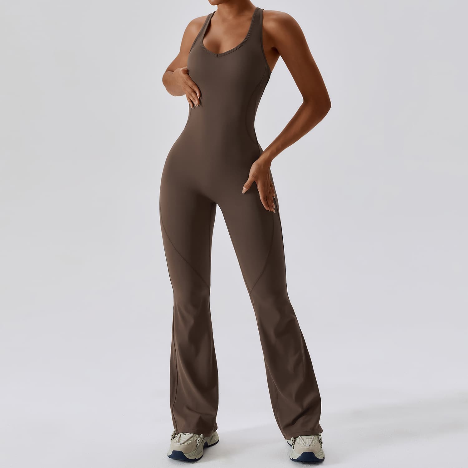 Women Quick Dry One Piece Yoga Jumpsuit High Waist Tummy Control Butt Lifting Flared Leg Bodysuit Gym Dance Workout Outfit