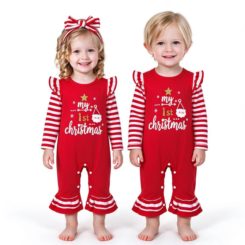 Baby My First Christmas Outfit, Infant Boy Girl Santa Long Sleeve Romper Jumpsuit With Matching Headband, Fall Winter One Piece Christmas Bodysuit