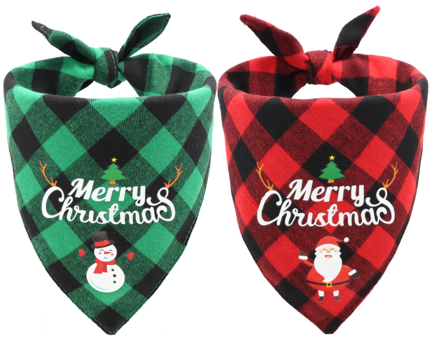 Christmas Dog Bandanas Classic Plaid Triangle Holiday Scarf With Santa And Snowman Print,Winter Pet Outfit For Boy And Girl Dogs,Red Green Plaid Dog Costume For Medium To Large Dogs