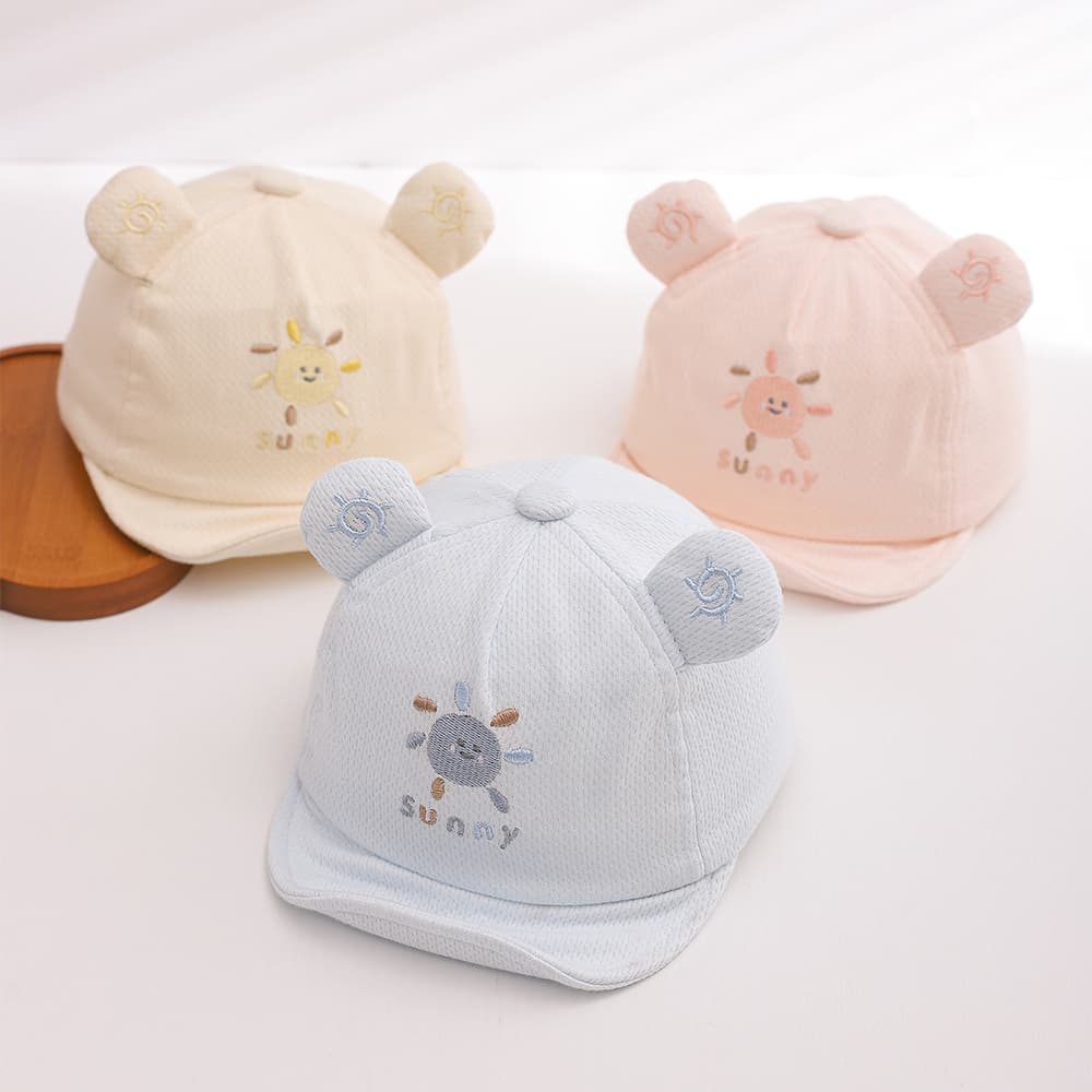 Summer Baby Mesh Breathable Sunshade Soft Brimmed Hat With Embroidered Small Sun And Three-dimensional Ears Baby Baseball Cap