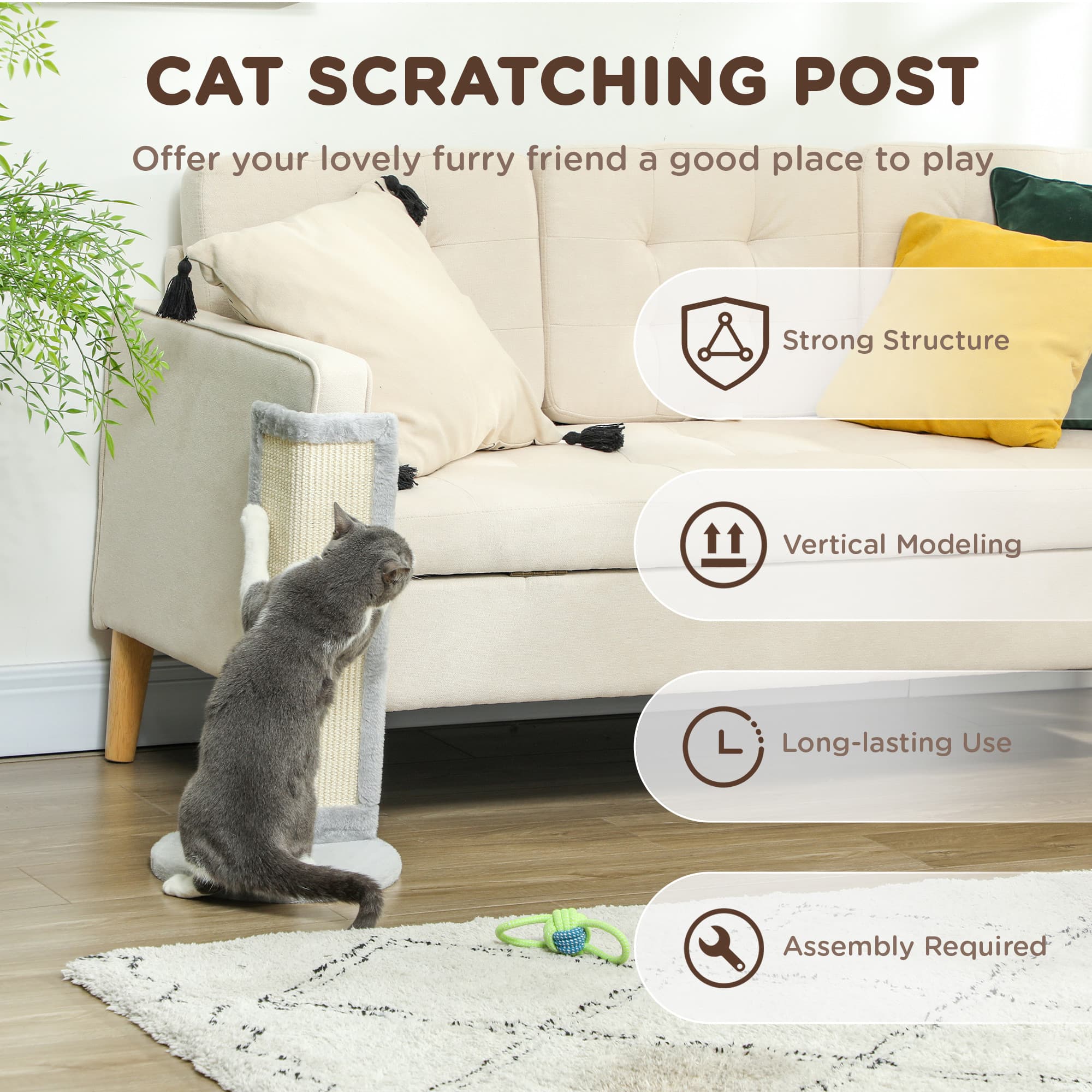 56cm Corner Cat Scratching Post With Sisal Scratching Pad, Grey