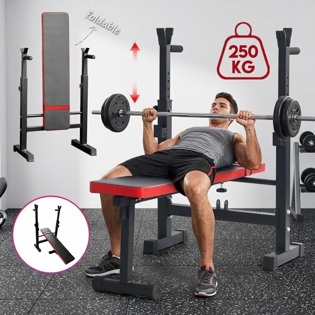 Adjustable Weight Bench With Dip Station Foldable Home Gym Training Bench