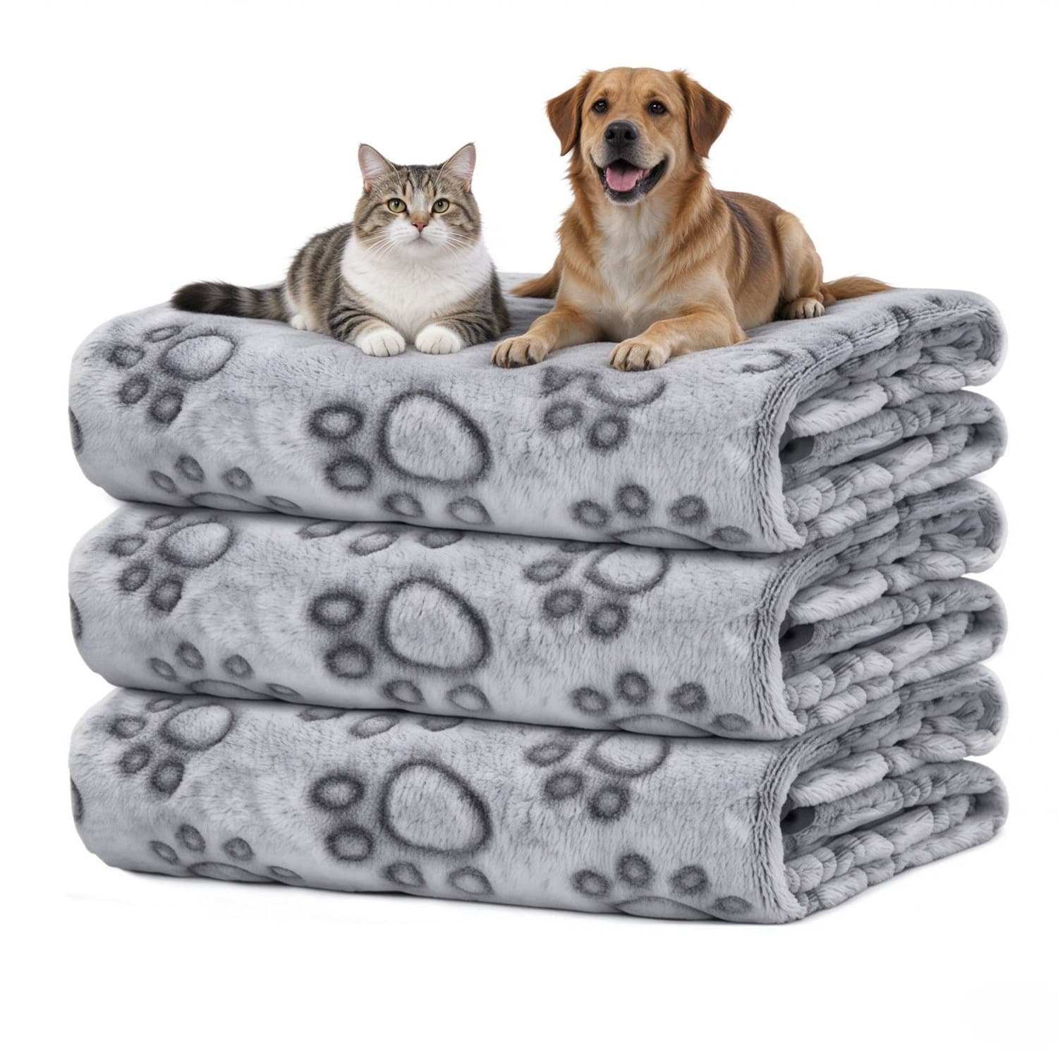 3 PackPet Blanket, Soft Plush Paw Print Dog Blanket Washable, Warm Fleece Cat Blanket For Large Medium Dogs, Sofa Couch Bed Cage Protector,23 X 16 In,30 X 20 In,41 X 31 In,47.2 X 39.3 In
