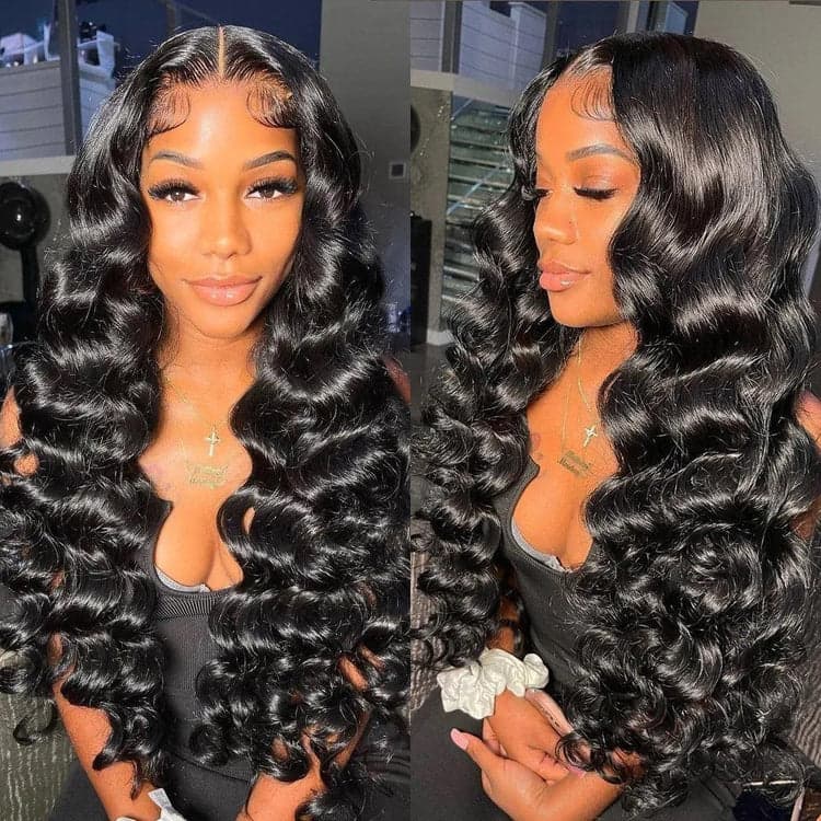 13x4 Front Lace Loose Human Hair Wig Natural Color Density
