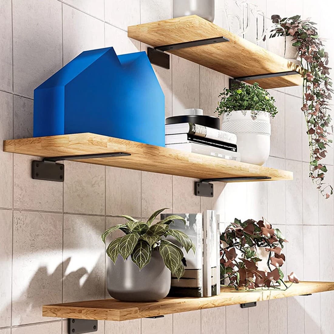 4Pcs Heavy Duty Black Cast Iron Shelf Brackets, Floating Shelf Supports 20cm