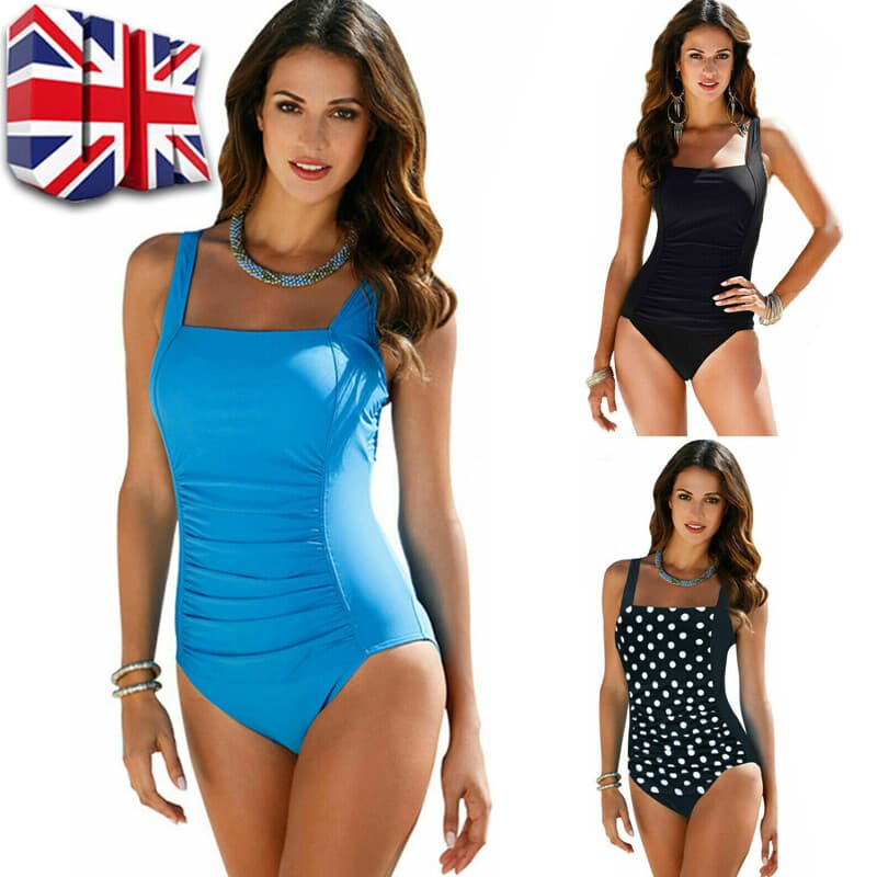 Ladies Womens Padded Monokini Tummy Control Swimming Costume Swimwear Swimsuit
