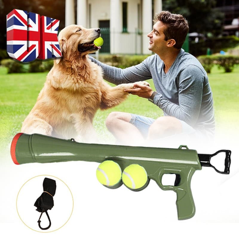 Gun Dog Ball Launcher 60cm Long Thrower With Strap, Poo Bags &  2 Tennis Balls