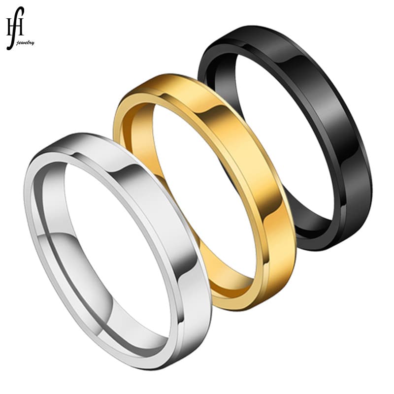 Stainless Steel 4MM Polished Beveled Edge Band Ring Unisex