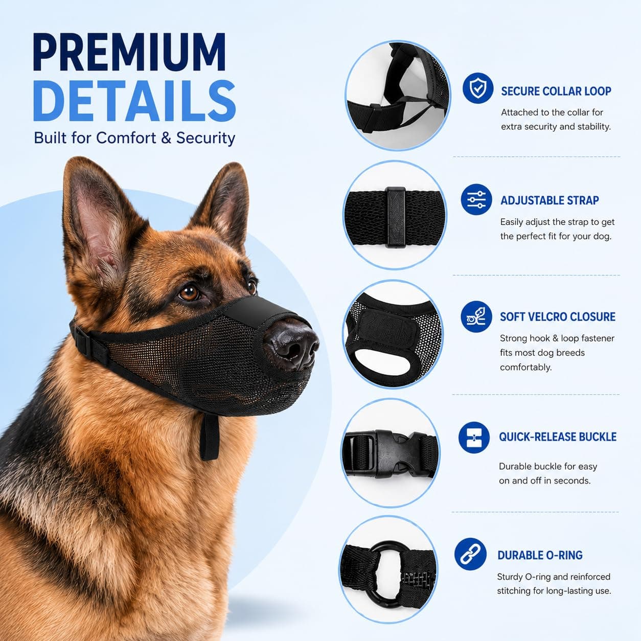 Dog Muzzle, Soft Air Mesh Muzzles For Large Sized Dogs, Breathable Dog Mussels For Scavenging Biting Licking & Barking, Adjustable Mouth Guard With Front Opening, Allows Panting And Drinking
