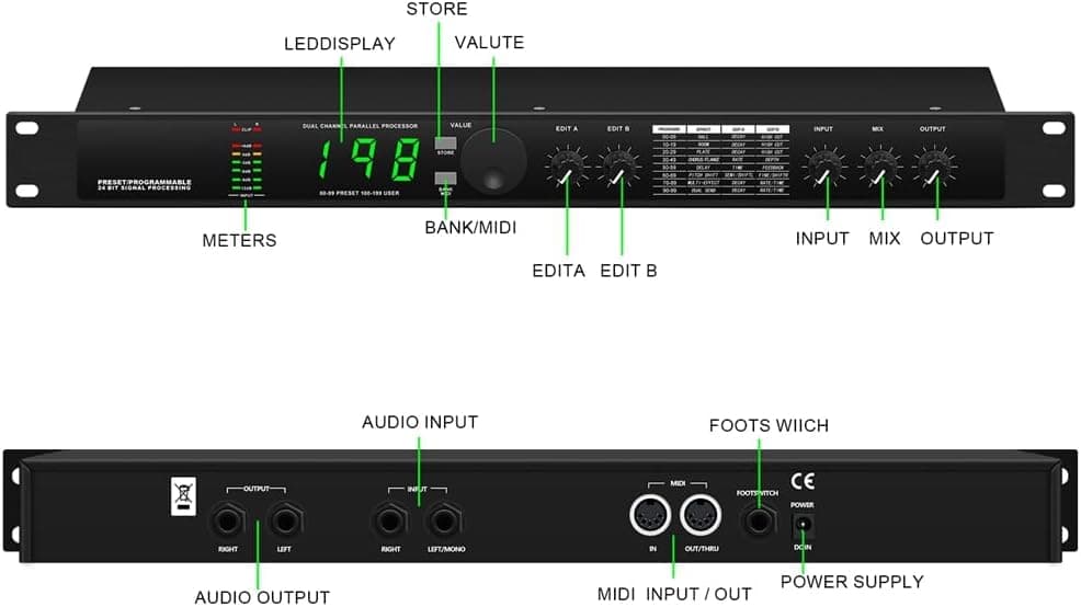 Professional Digital Reverberation Multi-effect DSP Processor Audio Processor Equalizer Vocal Pre-amplifier