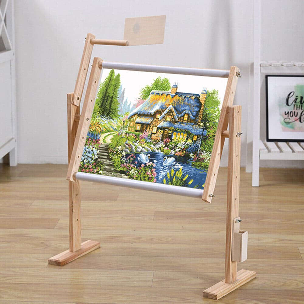 Cross Embroidery Frame Tabletop Floor Stand Wooden Tapestry Hoops Adjust