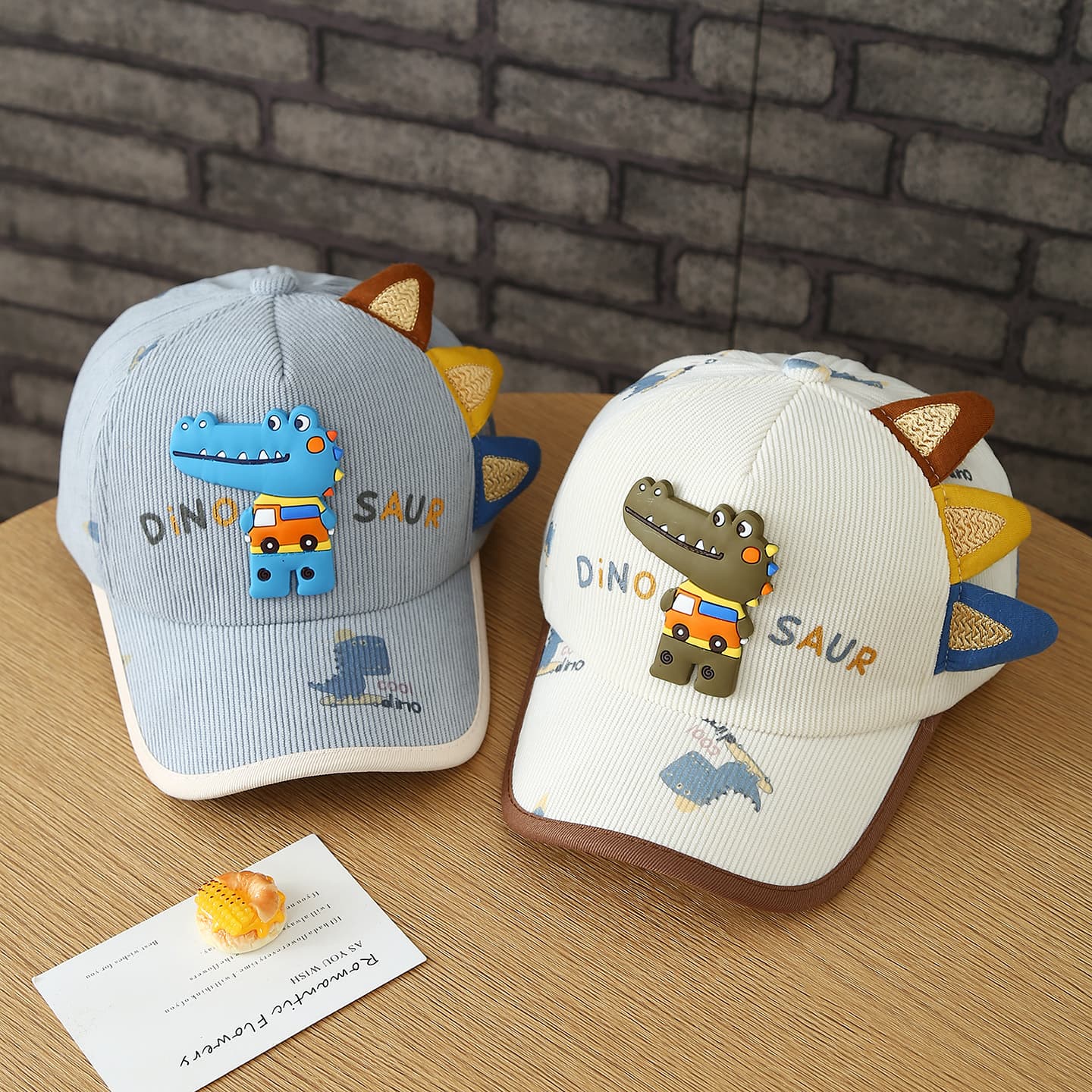 Fall Boys And Girls Dinosaur Crocodile Denim Three-Dimensional Cartoon Baseball Cap Adjustable Velcro Kids Hat Black And White