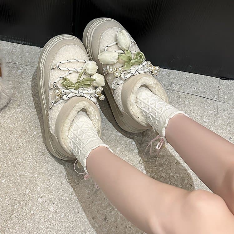 Platform Crisscross Straps New Arrival For Autumn & Winter, Fashion Fleece Lined Warm Slipon Elastic Ankle Cotton Shoes