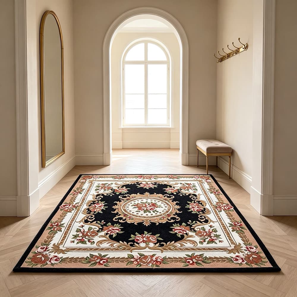 1pc European Style Vintage Style Floral Pattern Square Carpet, Suitable For Living Rooms And Bedrooms