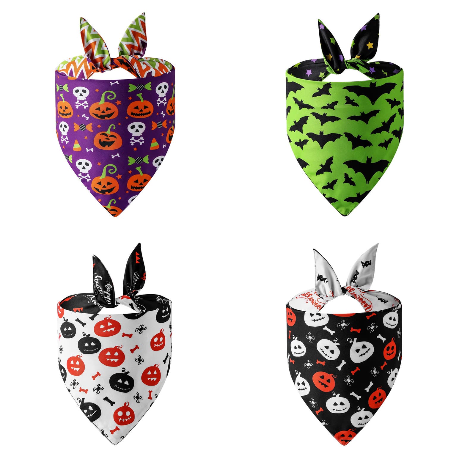 1 Pc Halloween Dog Bandanas, Reversible Triangle Scarves For Dogs, Pumpkin, Ghost And Plaid Prints With Soft Double-layer Fabric And Adjustable Tie-on Fit For Small, Medium And Large Pets