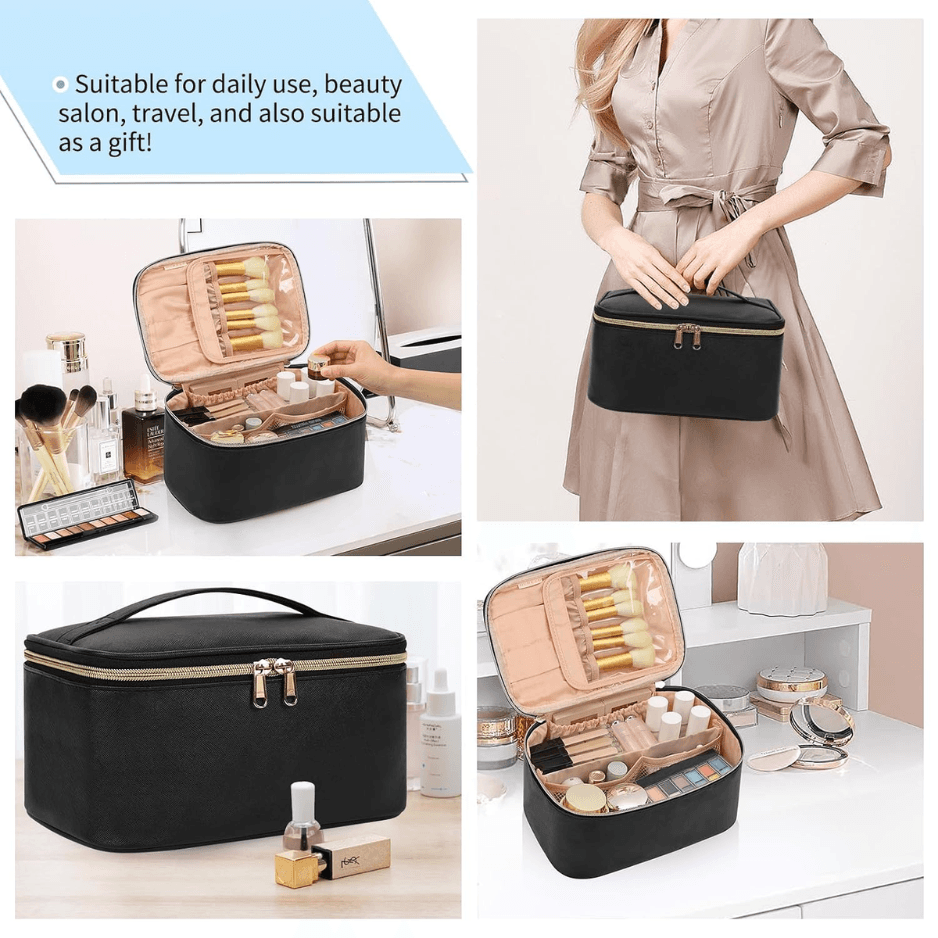 Makeup Bag, Portable Cosmetic Bag Black Make Up Case Toiletry Bag Large Capacity Travel Makeup Case Organizer For Women Toiletry Bag For Girls