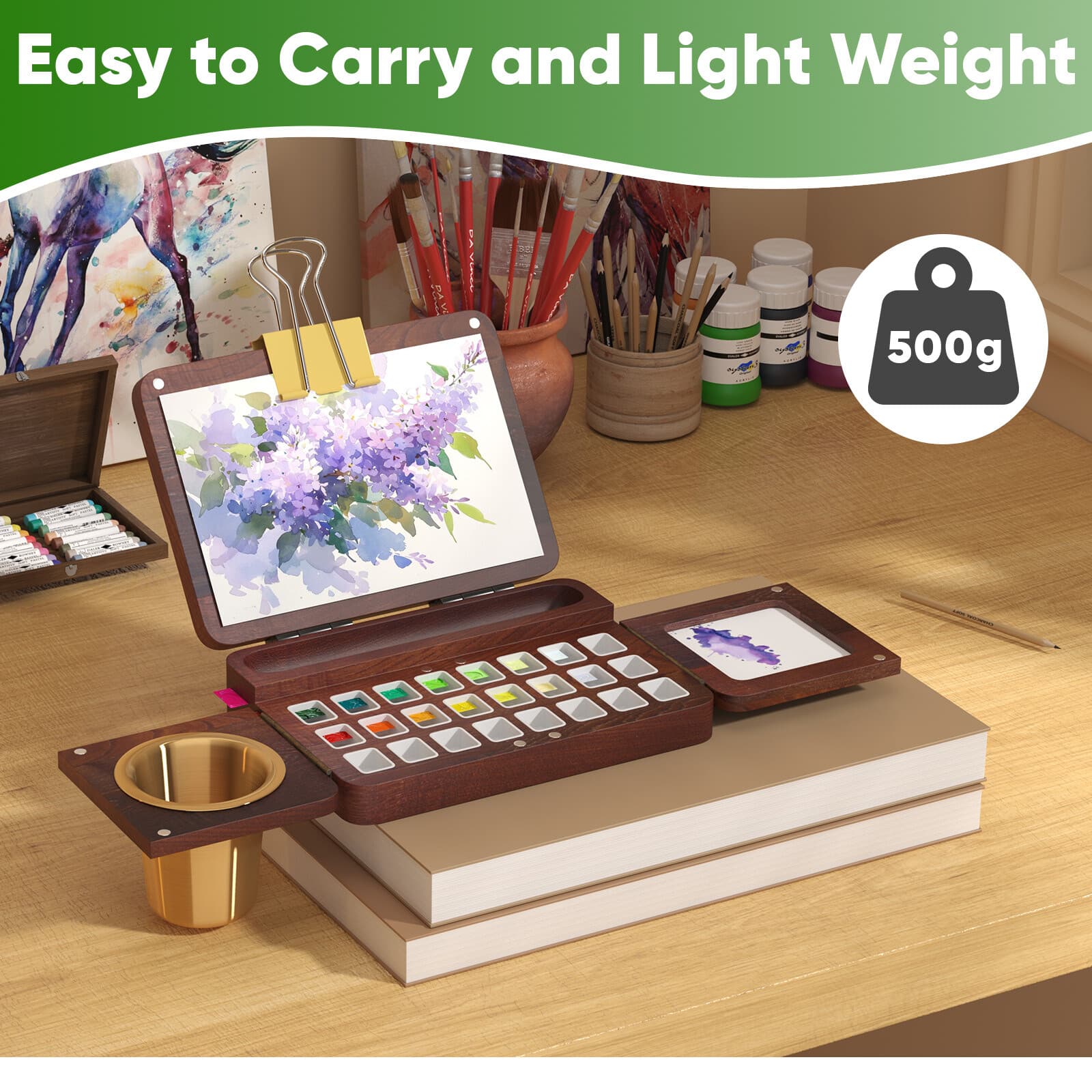 24 Grid Wooden Watercolor Palette Box Travel Paint Tray Palette For Painting