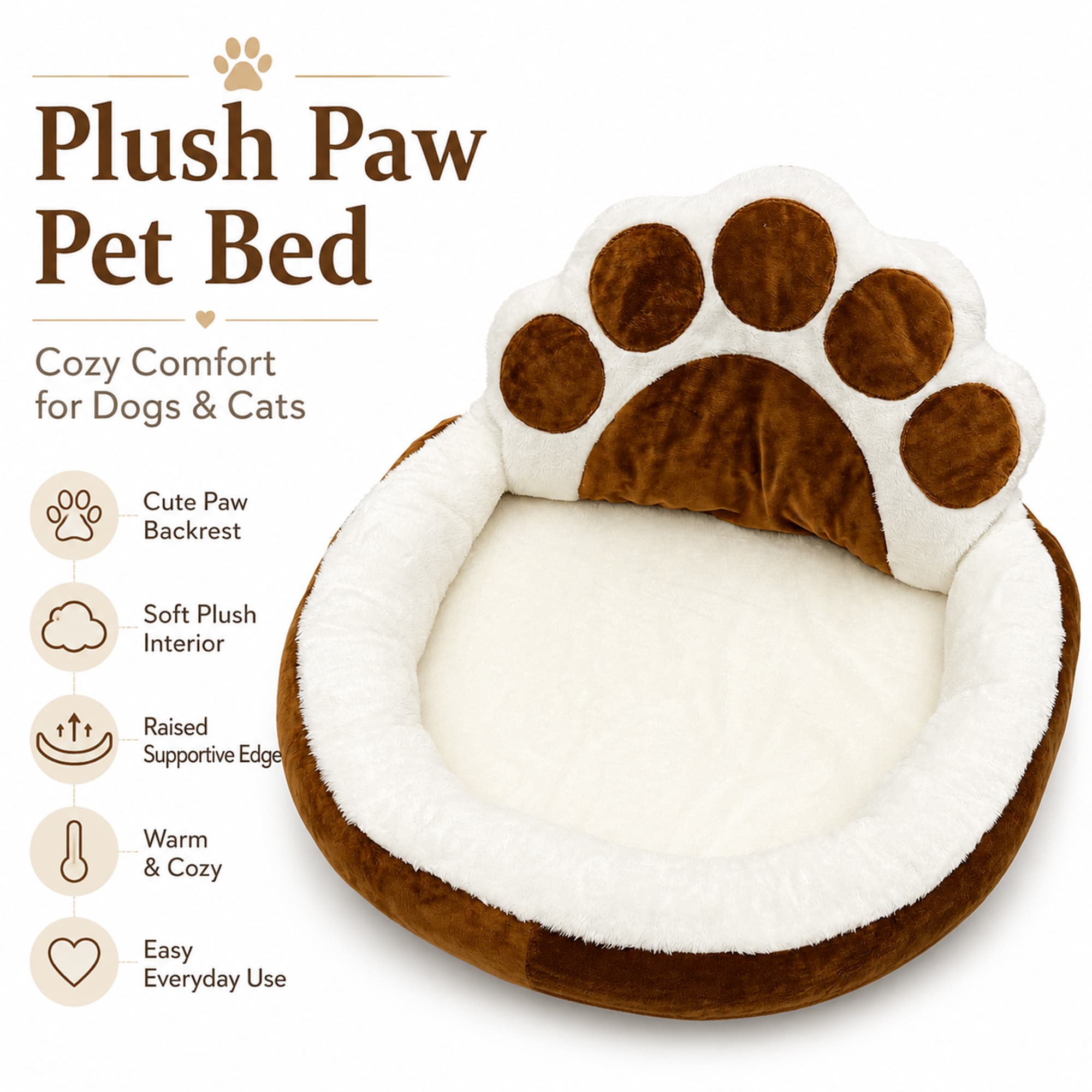 Cute Paw Shaped Dog Bed, Soft Plush Pet Sofa, Warm Nest Cat Sleeping Pad Suitable For Small And Medium-sized Dogs Of 64x45cm