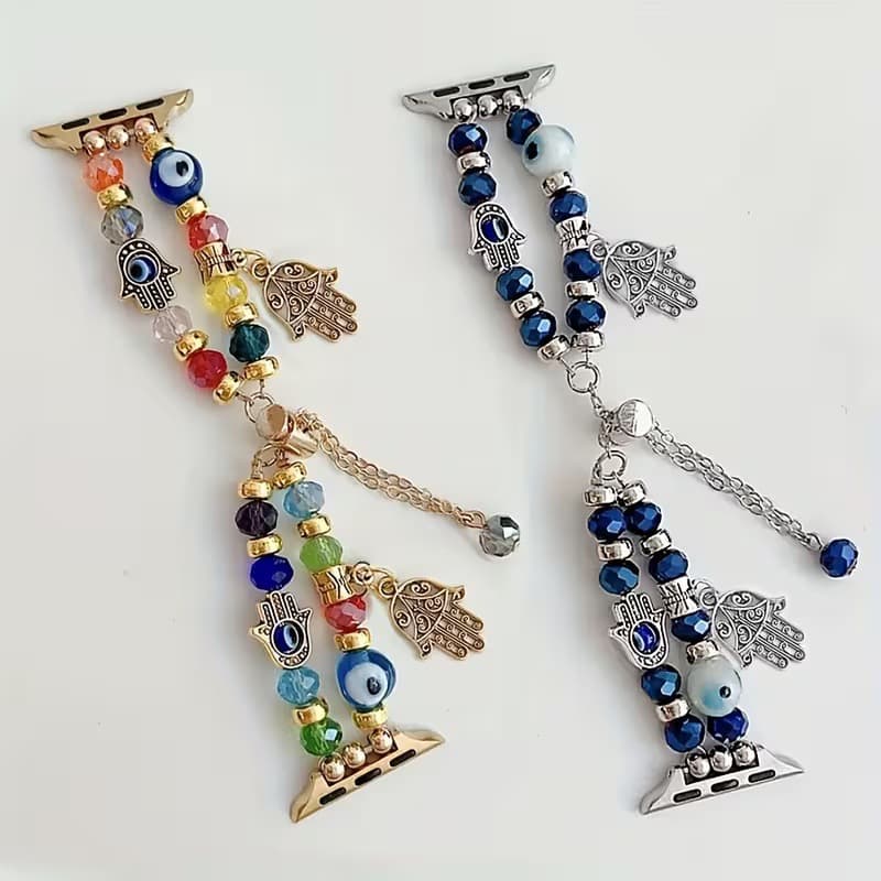 Beaded Evil Eye Cat's-Eye Stone Watch Band For Apple Watch S11 DIY Versatile Women's Bracelet Strap