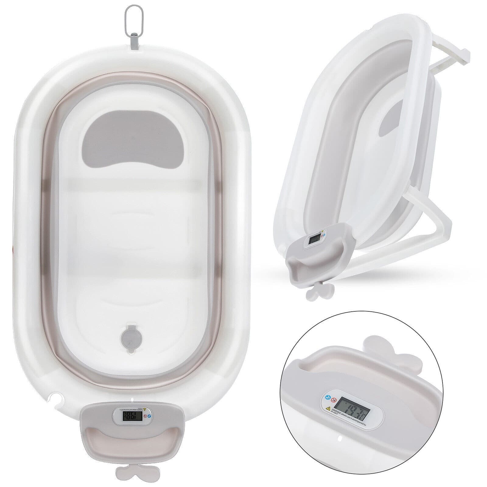 Foldable Baby Bath Tub Ergonomic With Temperature & Cushion Bath Pad And Bath Net