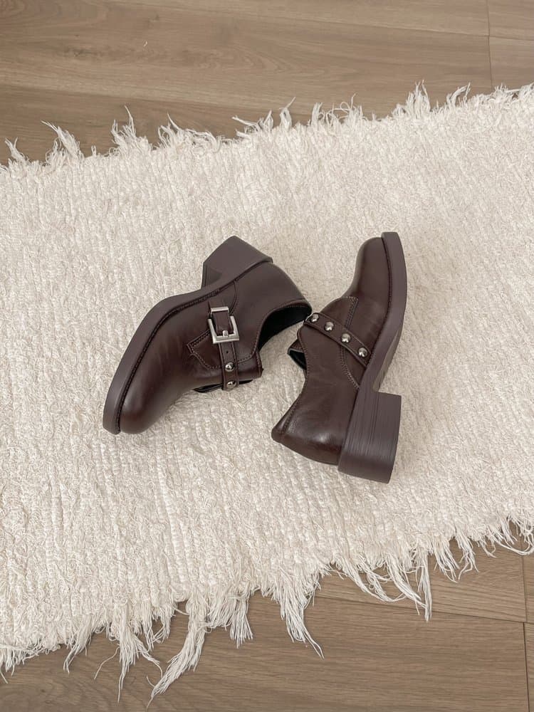 Women's Loafers, New Autumn Leather Shoes, British Style Rivet Belt Buckle Platform Flats