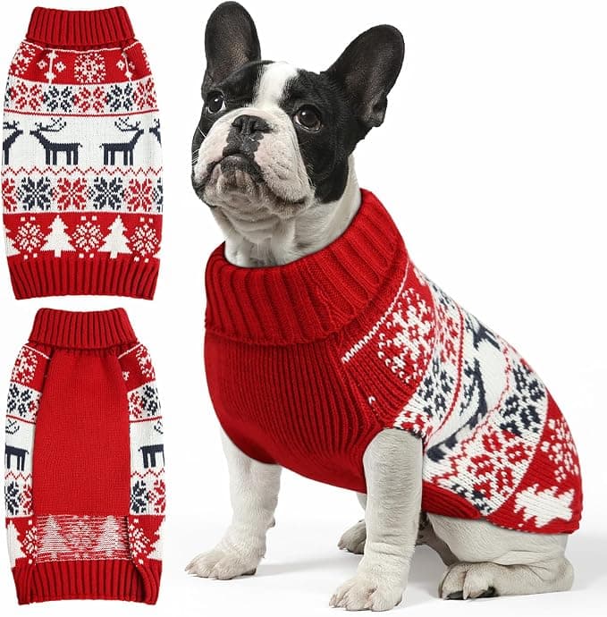 Deer Pattern Christmas Pet Sweater, Soft Warm Knitted Turtleneck Holiday Outfit For Small To Large Dogs And Cats, Medium Size